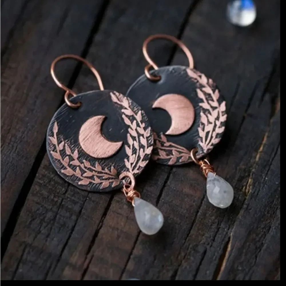 NWOT Copper Embossed Moon with a Crystal Drop